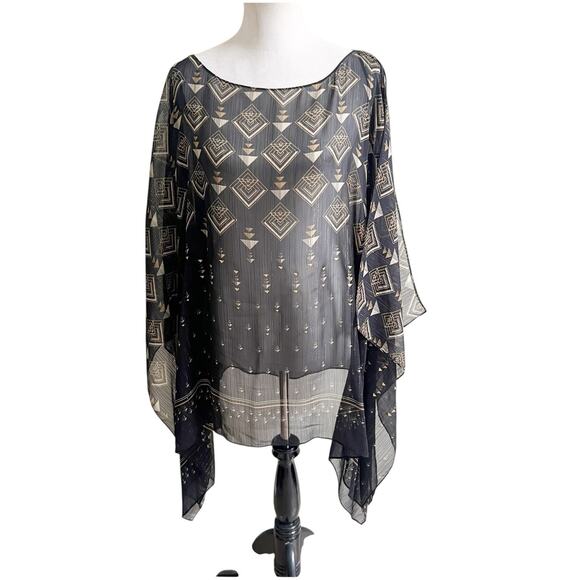 Vince Camuto Sheet Kimono Size Black Metallic 3X Geometric Design Resort - Picture 1 of 11